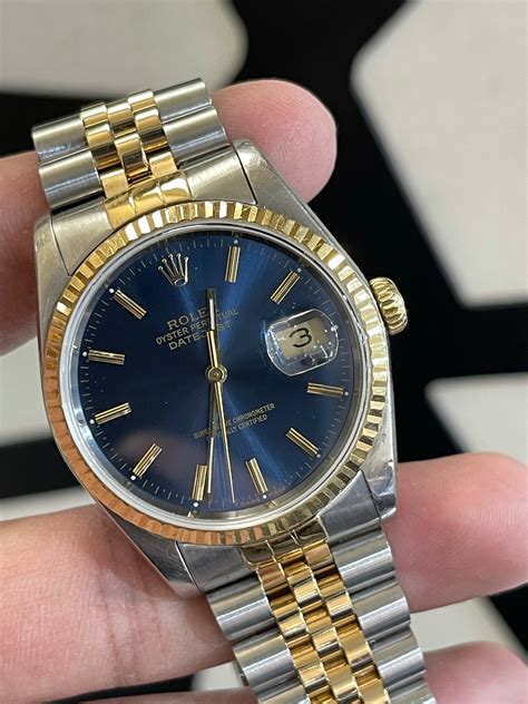 rolex datejust 16233 blue stick dial jubilee band|Rolex Datejust 36mm blue.